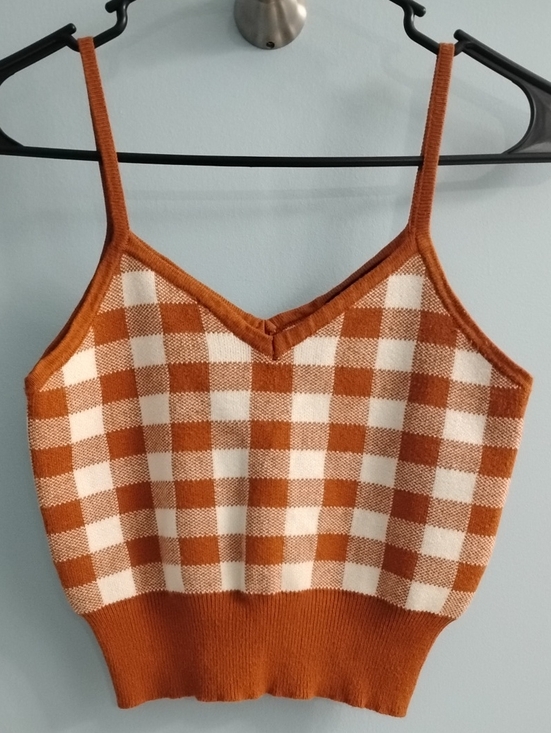 Runway Tops - Runway Gingham Knit Cami in Rust and Cream Size Medium